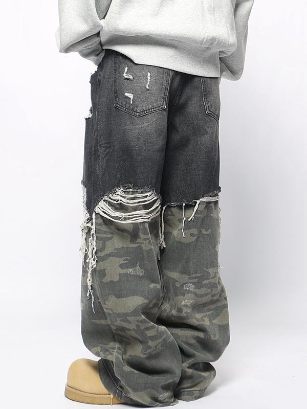 Men's Colour Block Loose Jeans Product Image