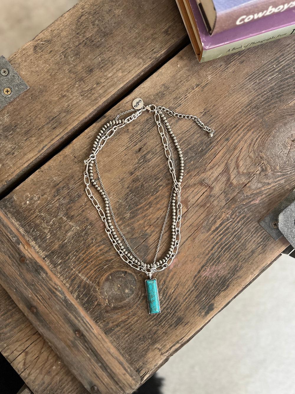 Layered Necklace With Turquoise Bar Pendant Product Image