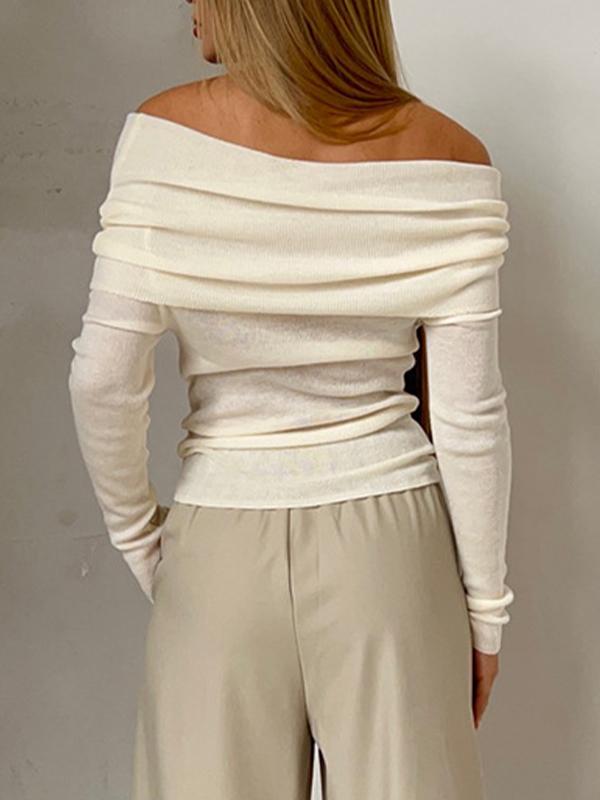 Solid Off Shoulder Slim Sweater Product Image