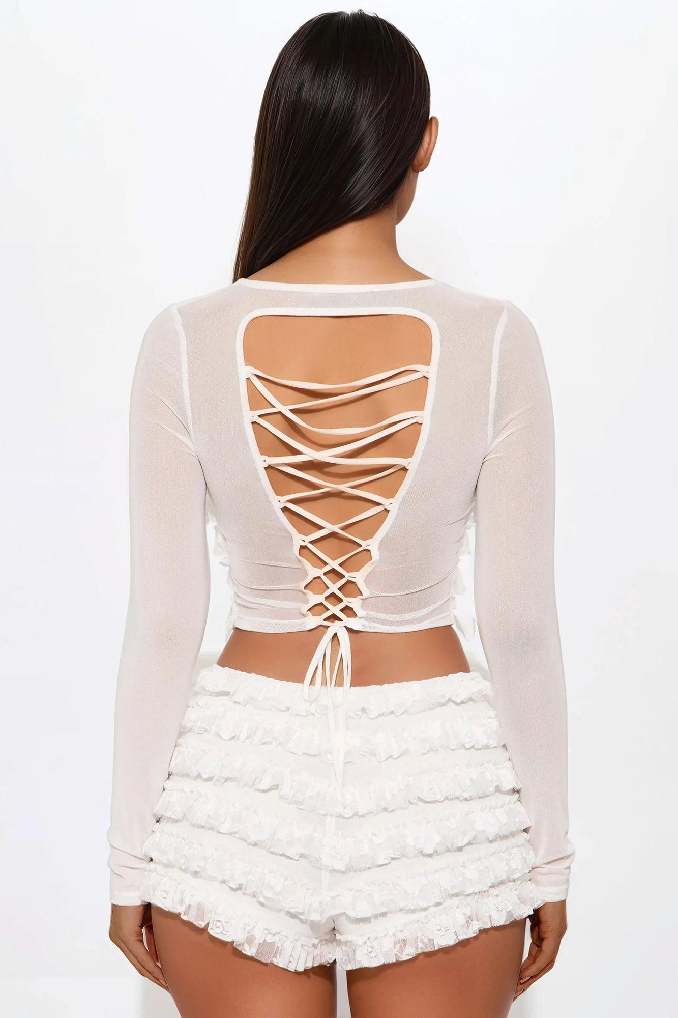 Mia Ruffle Mesh Short Set - White Product Image