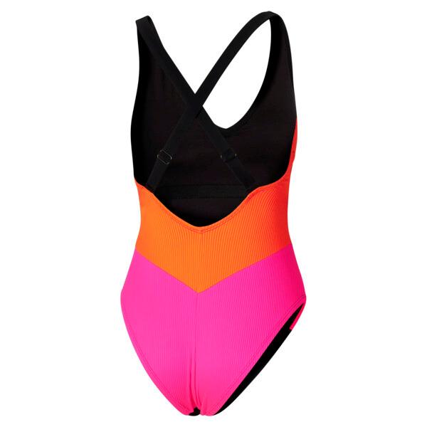 PUMA One Piece Mixed Media Women's Swimsuit in Black/Pink, Size S Product Image
