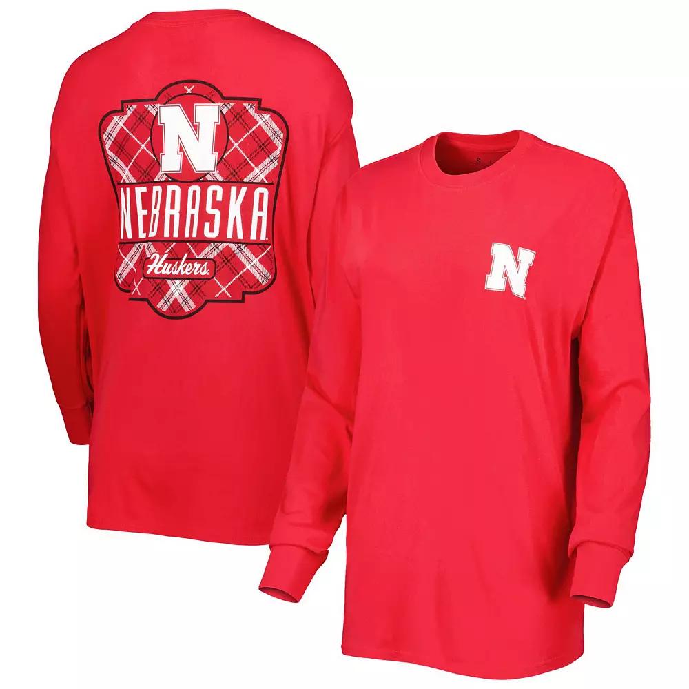 Women's Pressbox Scarlet Nebraska Huskers Valencia Plaid 2-Hit Long Sleeve T-Shirt, Size: Small, Red Product Image