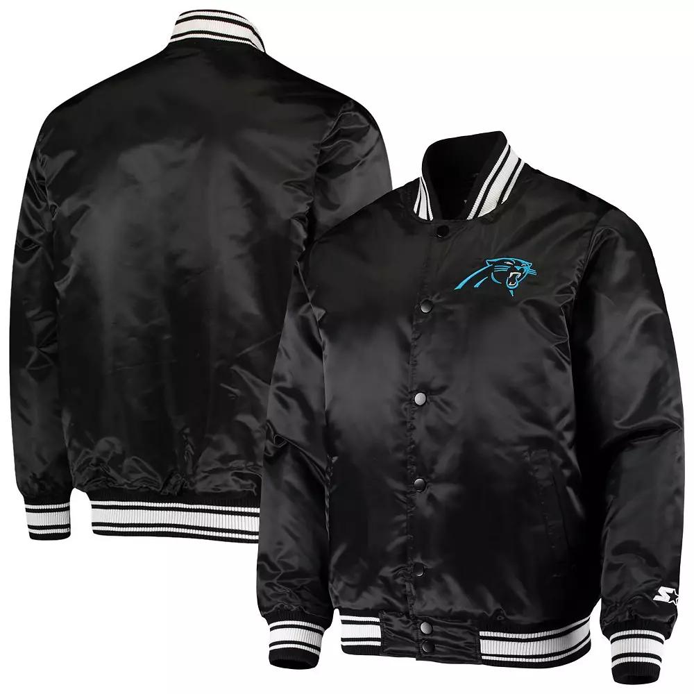 Men's Starter Black Carolina Panthers Locker Room Satin Varsity Full-Snap Jacket,  Product Image