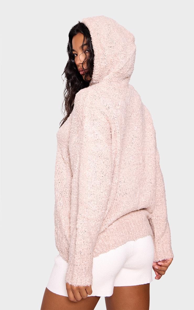 Oatmeal Textured Bobble Knit Hoodie Product Image
