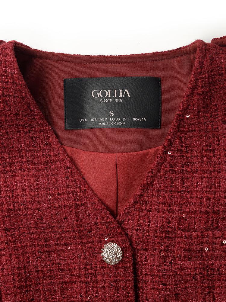 V-Neck Single-Breasted Tweed Women Jacket Product Image