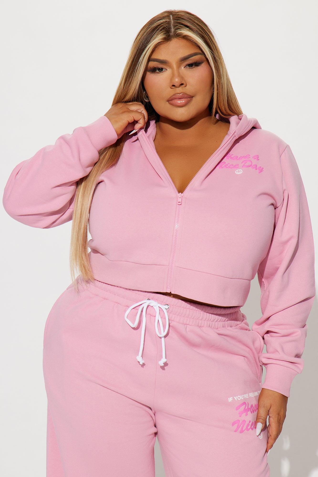 Have A Nice Day Zip Front Hoodie - Pink Product Image