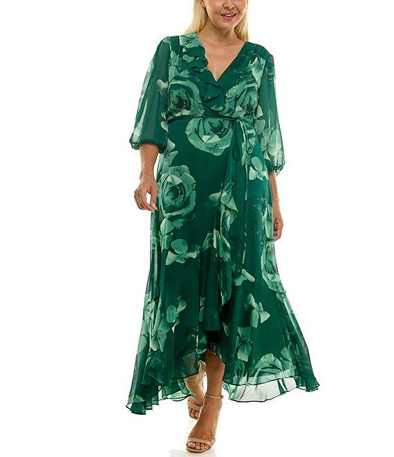 Moda Tara Plus Size Yoryu Chiffon Floral Print Ruffle Hem Dress Product Image