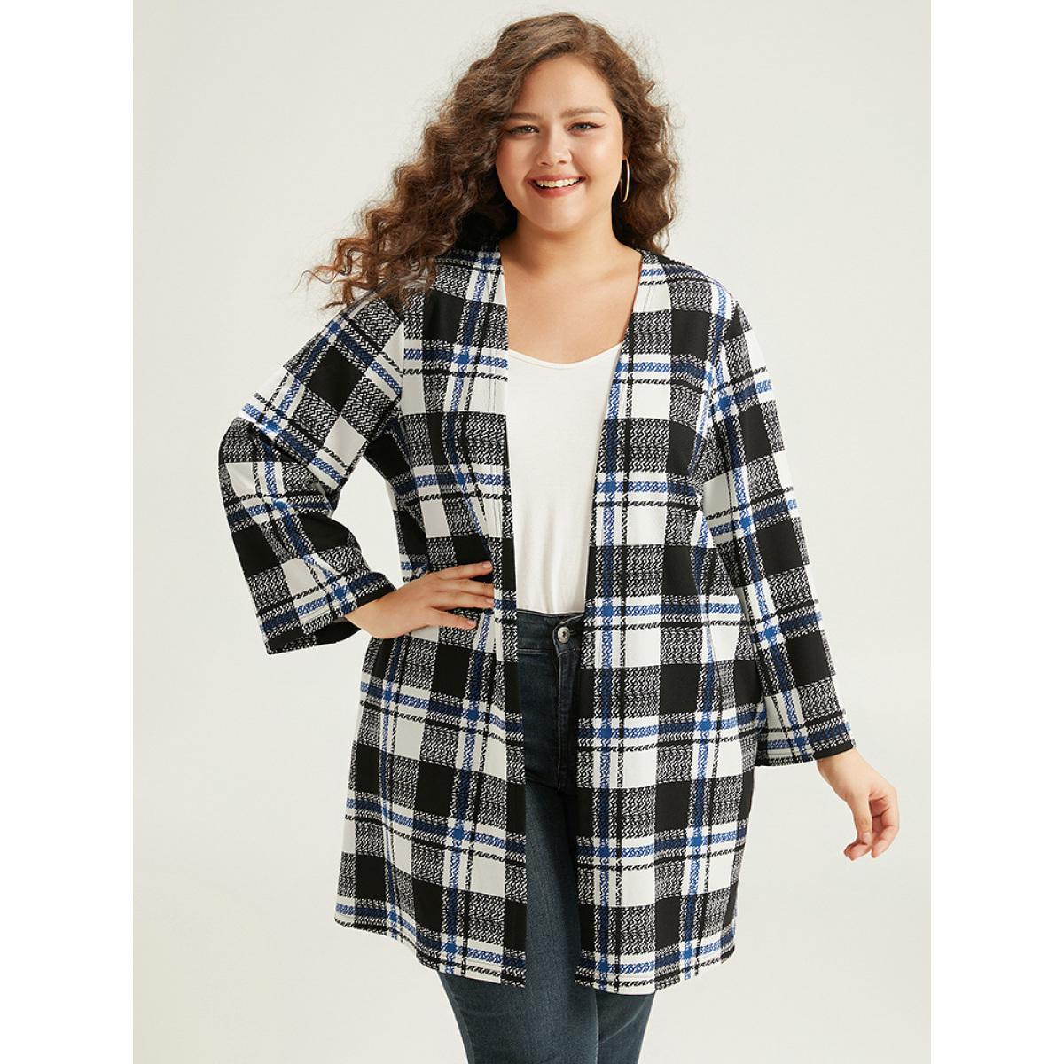 Plus Size Plaid Print Pocket Open Front Kimono Women Multicolor Casual Contrast Pocket Dailywear Kimonos BloomChic 18-20/2X Product Image