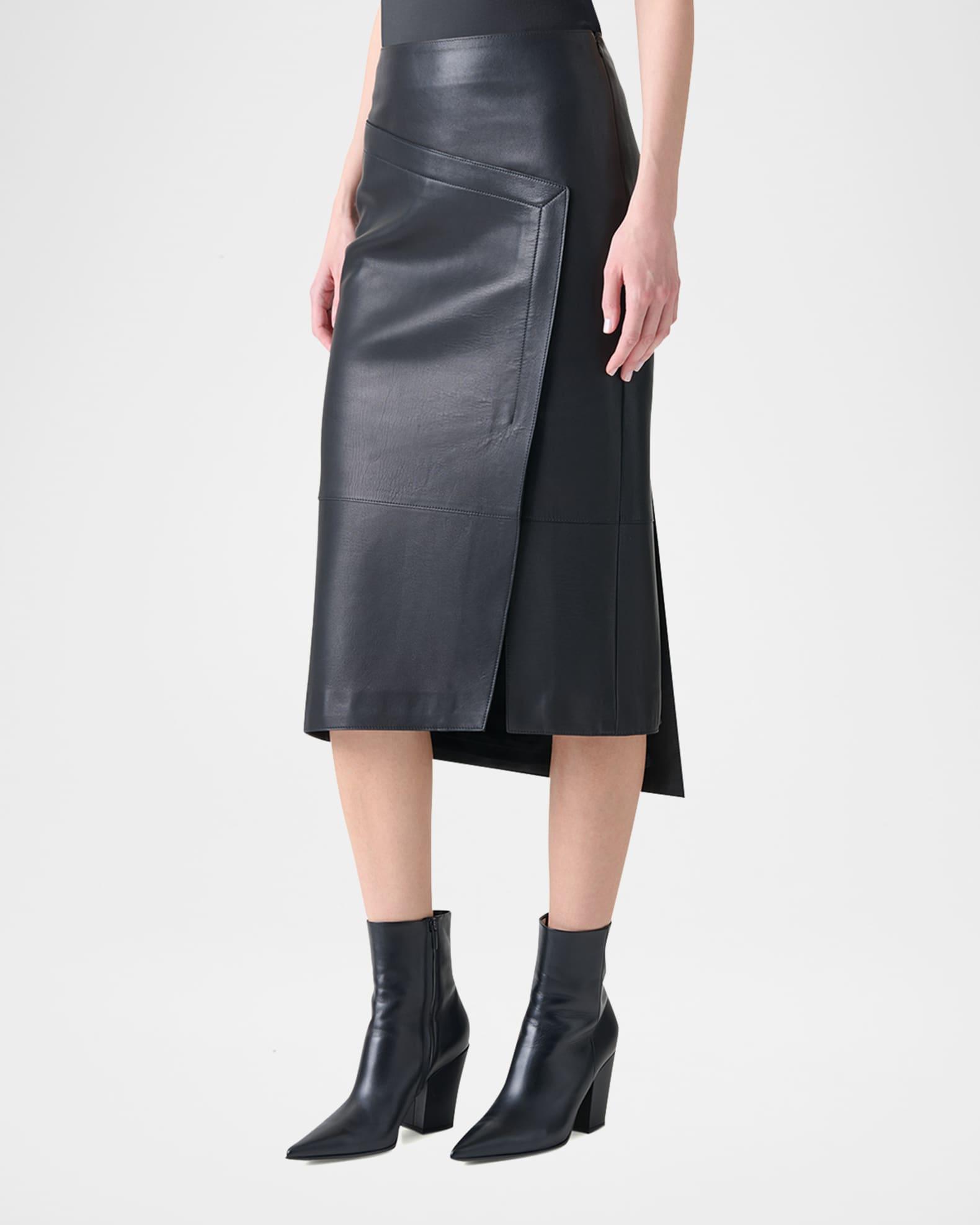 Asymmetric Trapezoid Nappa Leather Midi Skirt Product Image