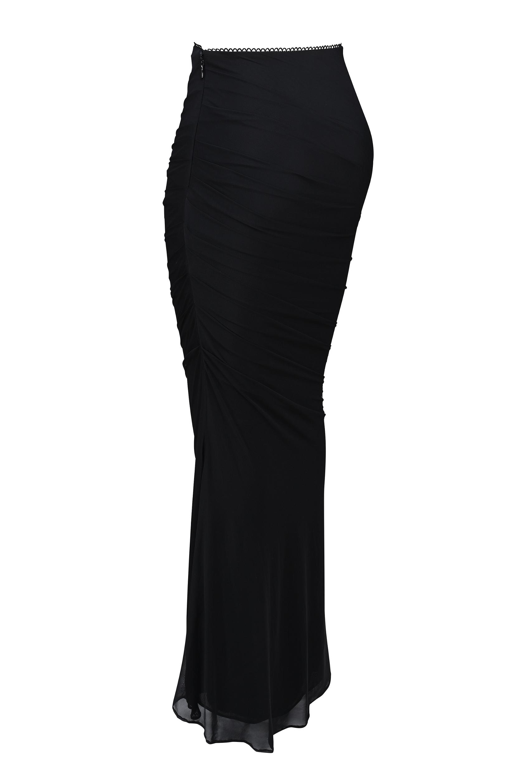 Cassidy  black mesh maxi skirt with fluted hem Product Image