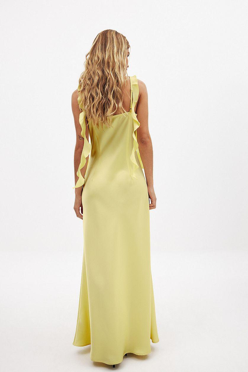 Satin Ruffle Shoulder Midi Dress Product Image