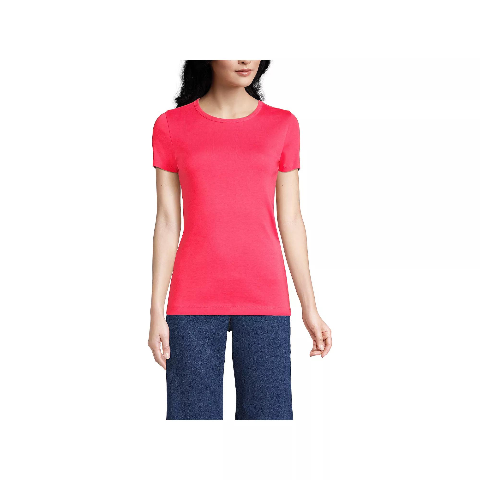 Women's Lands' End All-Cotton Crewneck Tee, Size: XS, Rouge Pink Product Image