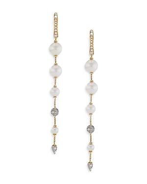 David Yurman 18K Yellow Gold Cultured Freshwater Pearl & Diamond Pave Linear Drop Earrings Product Image