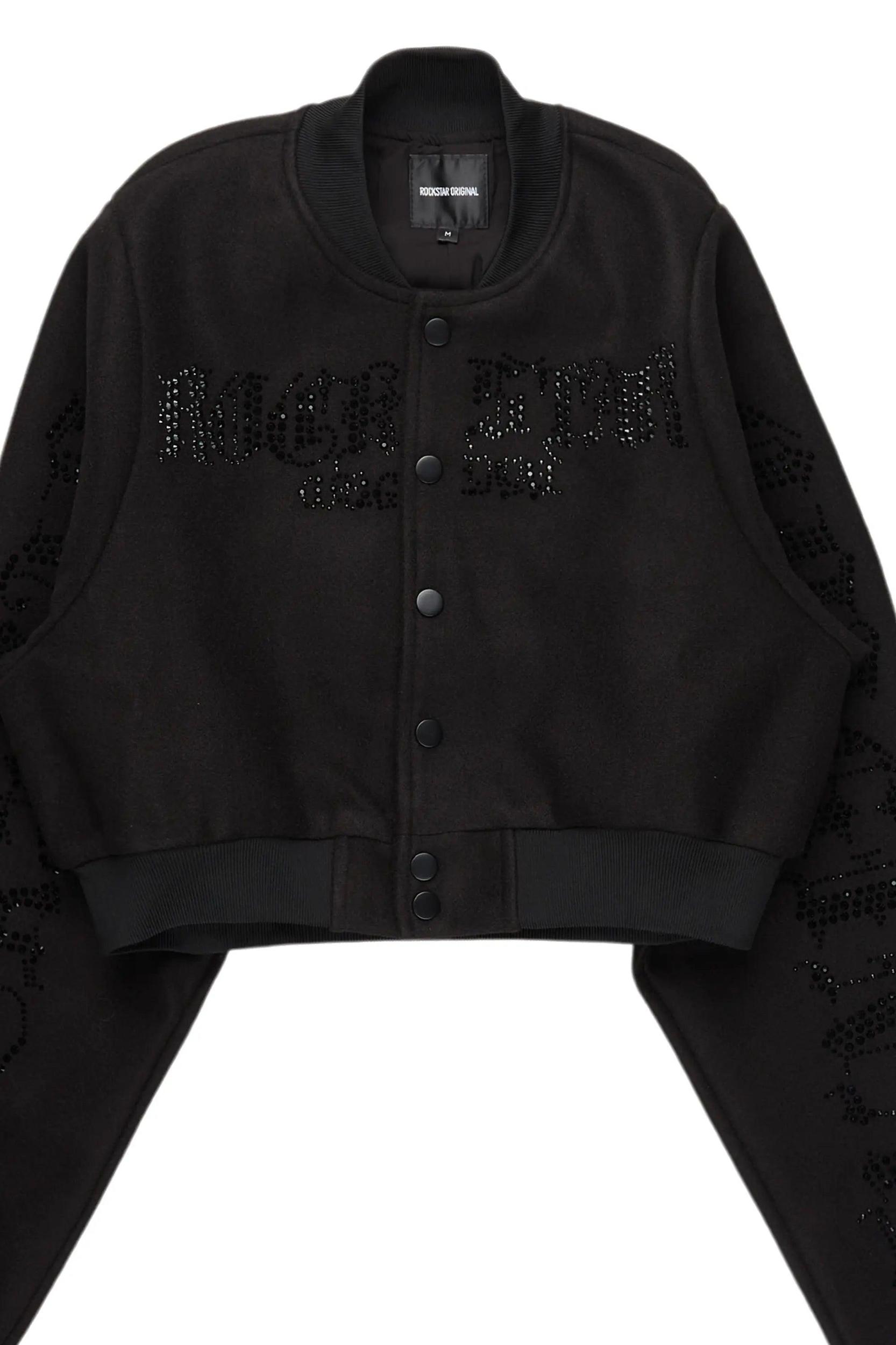 Gianni Black/Black Crop Rhinestone Varsity Jacket Female Product Image
