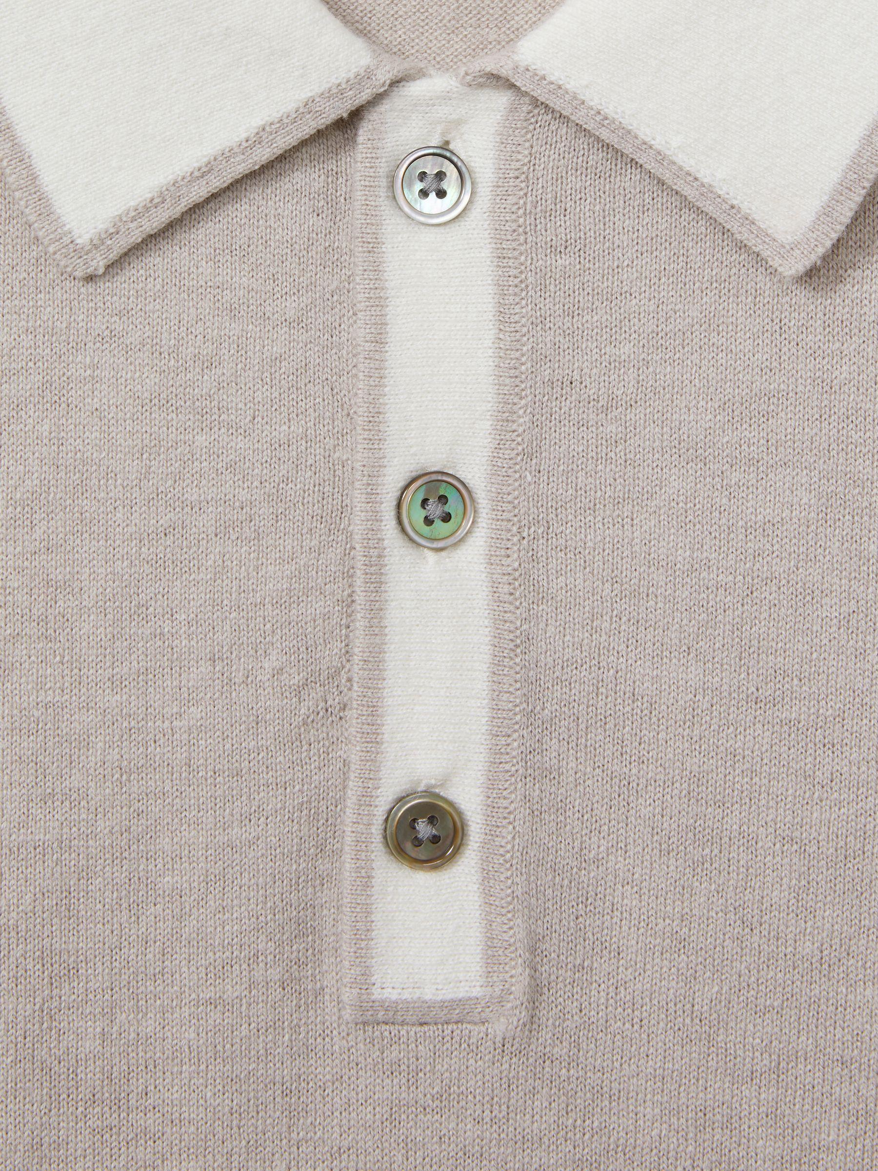 Wool-Cotton Contrast Polo Shirt in Oatmeal Off White Product Image