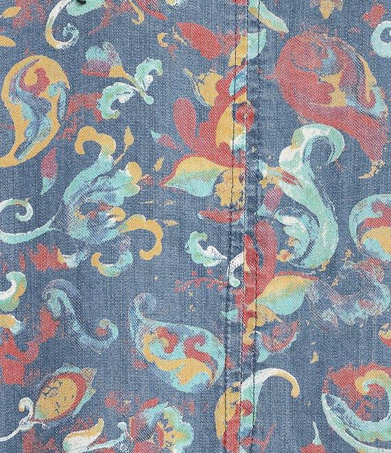 Intro Lyocell Floral Paisley Print Collared Long Roll-Tab Sleeve Snap Front Shirt Product Image