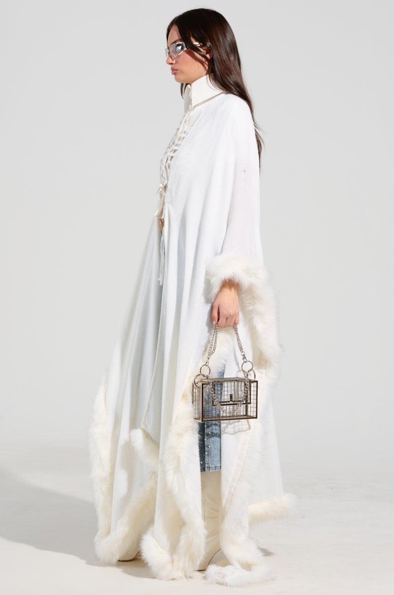 LUXE LIFE FAUX FUR TRIM PONCHO Product Image