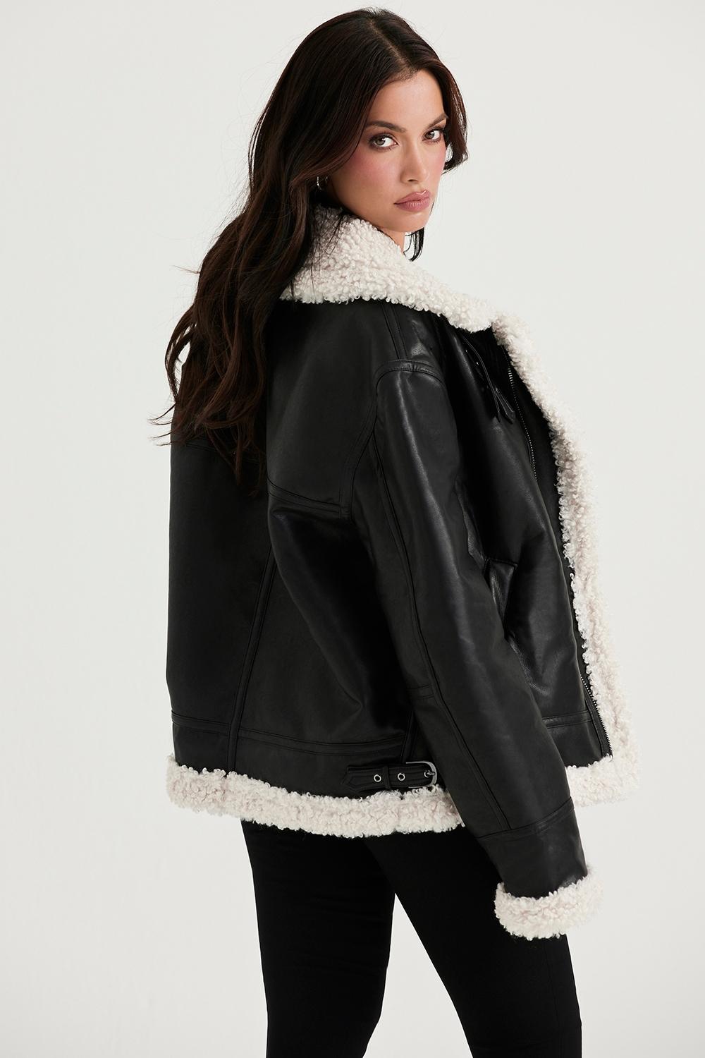 Madden  black vegan shearling aviator jacket Product Image