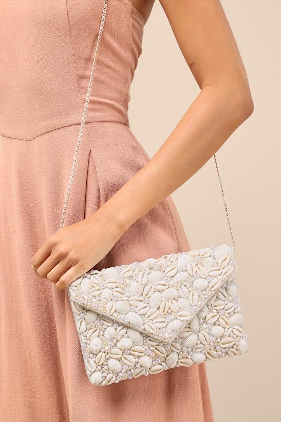 Saffira Ivory Beaded Shell Clutch Product Image