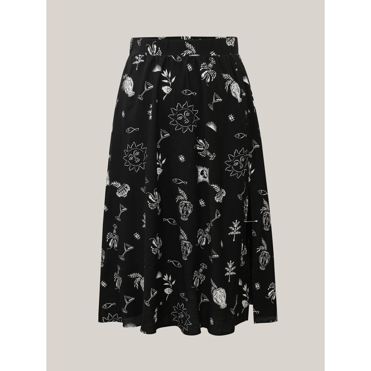 Plus Size Sunny Dance Printed Slit Maxi Skirt Women Black Beach Loose No stretch Side seam pocket Vacation Skirts BloomChic 18-20/2X Product Image