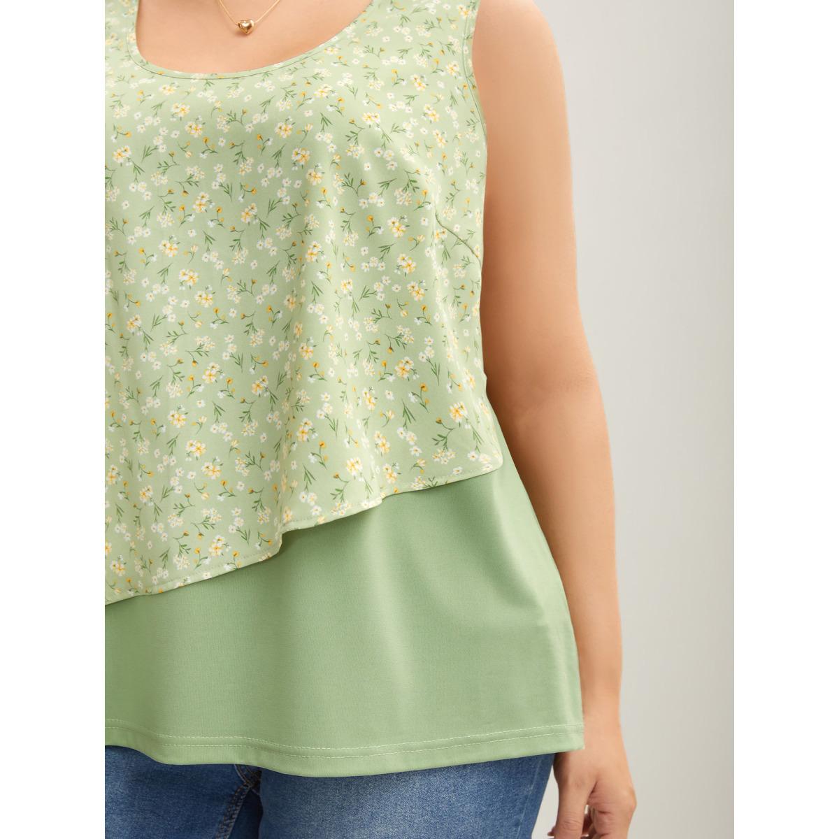 Plus Size Spring Break Printed Layered Sleeveless Top Women Greenbean Timeless Contrast U-neck Elegant Tank Tops Camis BloomChic 22-24/3X Product Image