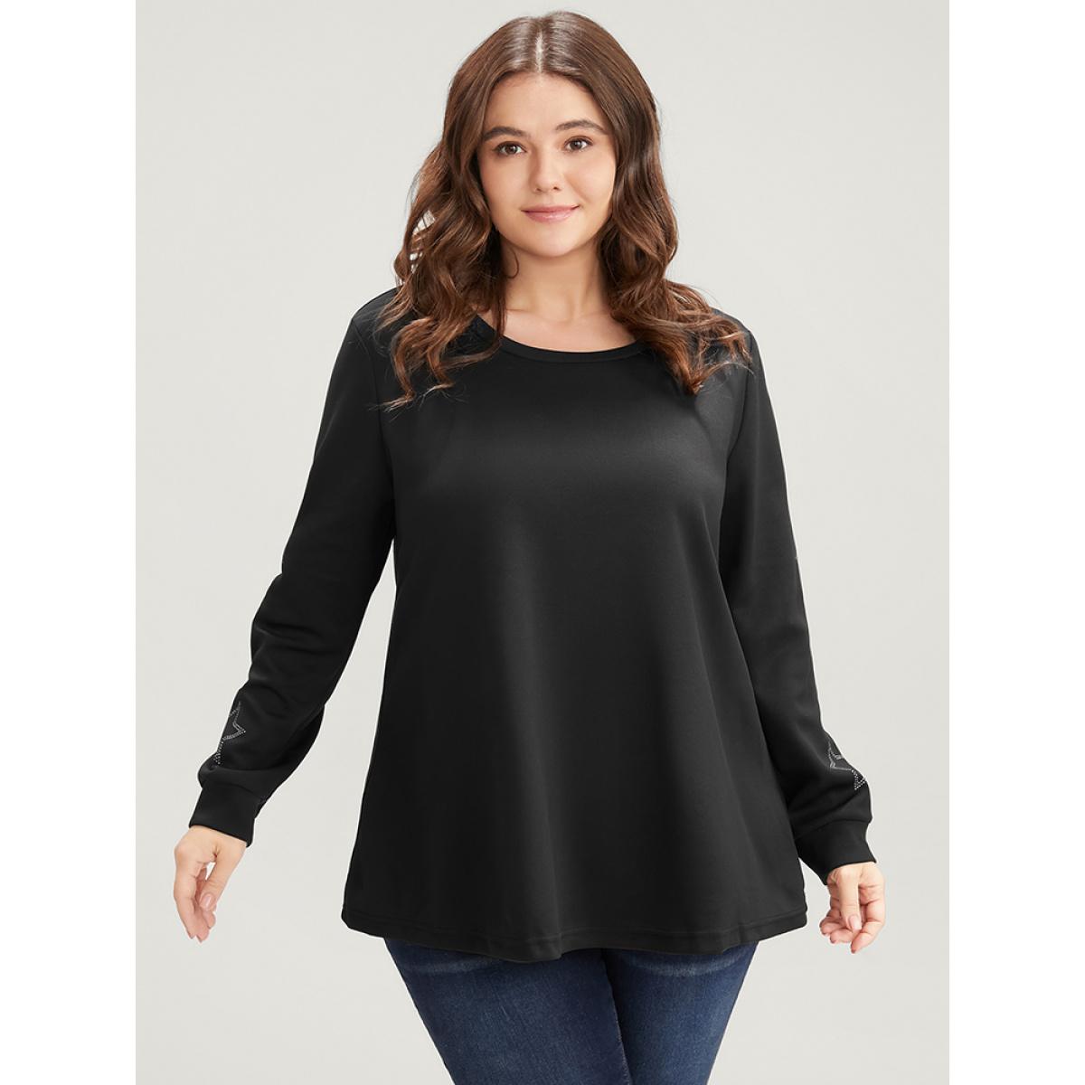 Plus Size Star Print Round Neck Drop Shoulder Sweatshirt Women Black Elegant Printed Round Neck Dailywear Sweatshirts BloomChic 10/M Product Image
