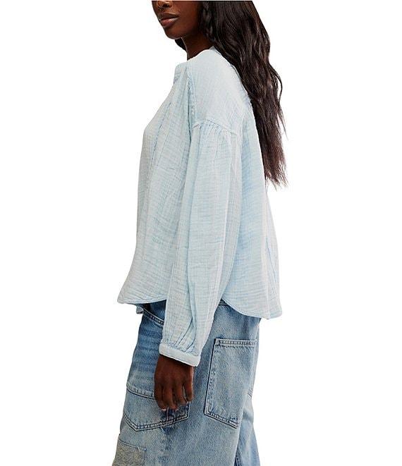 Free People We The Free Valley Double Cloth Banded V-Neck Long Sleeve Button Front Shirt Product Image