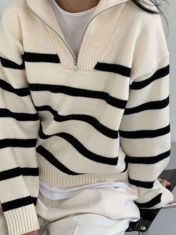 Striped Half Zip Pullover Sweater Product Image