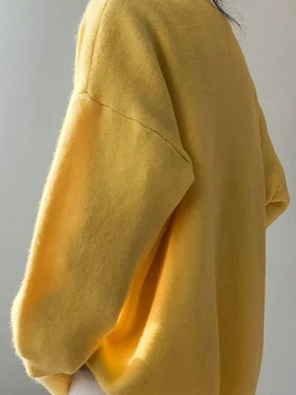 Solid V Neck Breasted Knit Cardigan Product Image