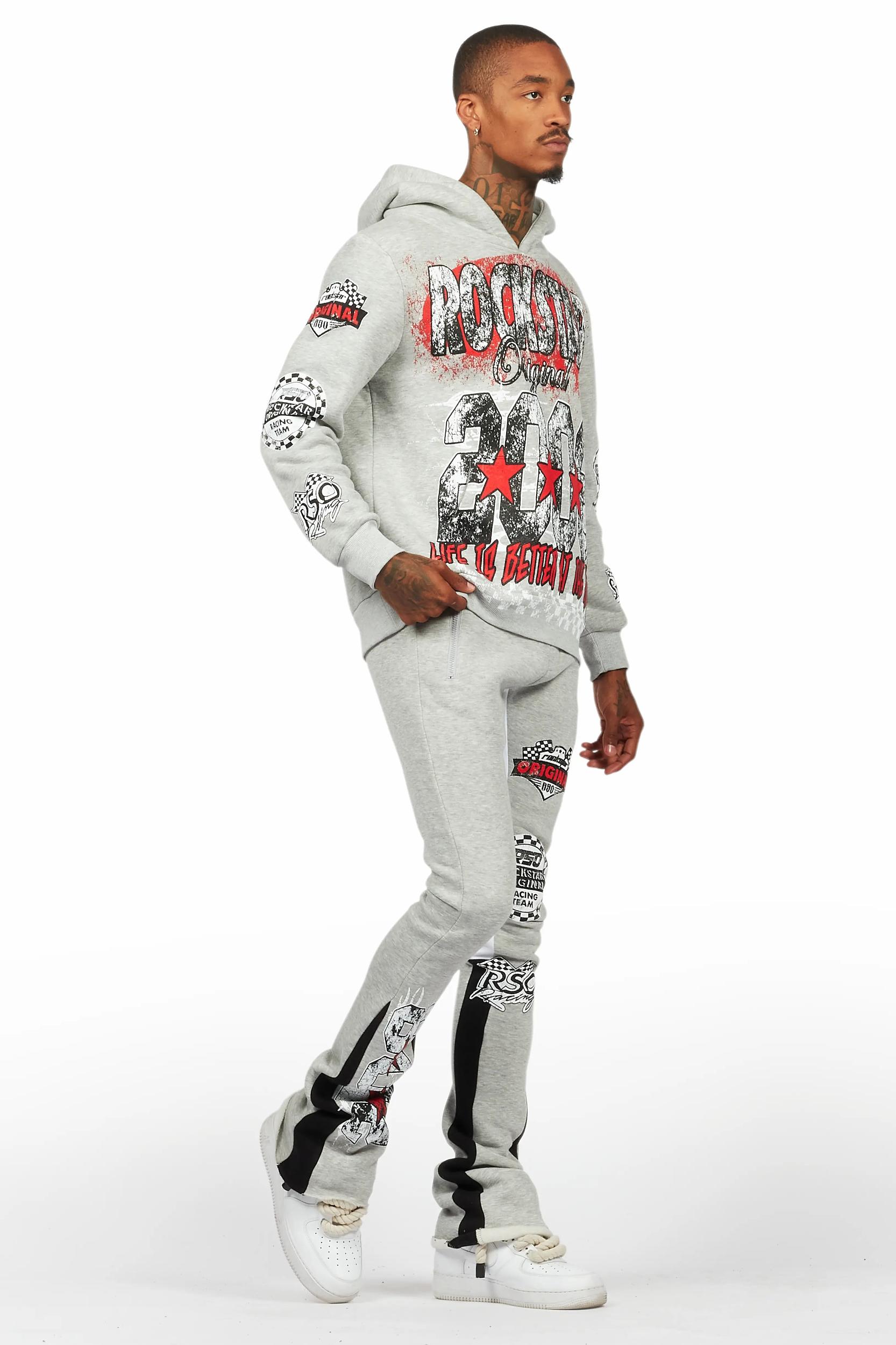 Racing Grung Heather Grey Hoodie/Stacked Flare Track Pant Set Male Product Image