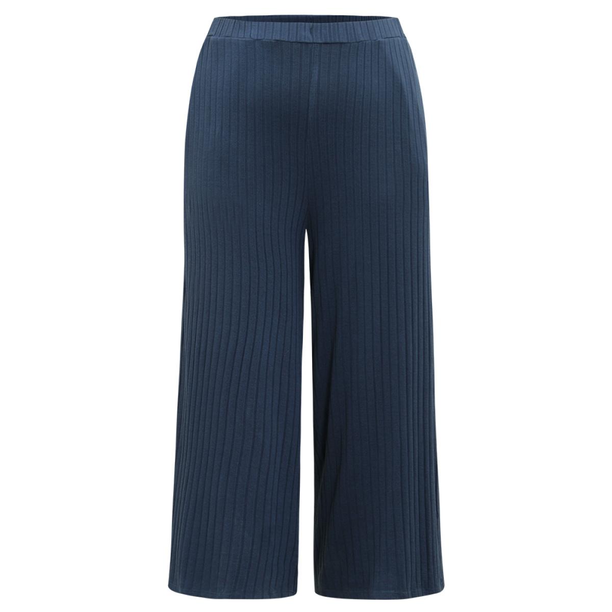 Plain Textured Wide Leg Sweatpants Indigo Plus Size Women Casual Dailywear Texture 26/4X Bloomchic Product Image