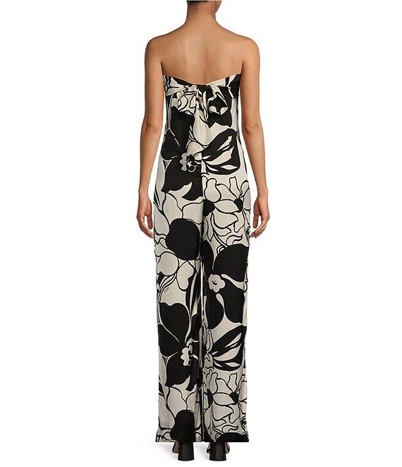 Tara Jarmon Coeur Woven Floral Print Strapless Front Bow Wide Leg Jumpsuit Product Image