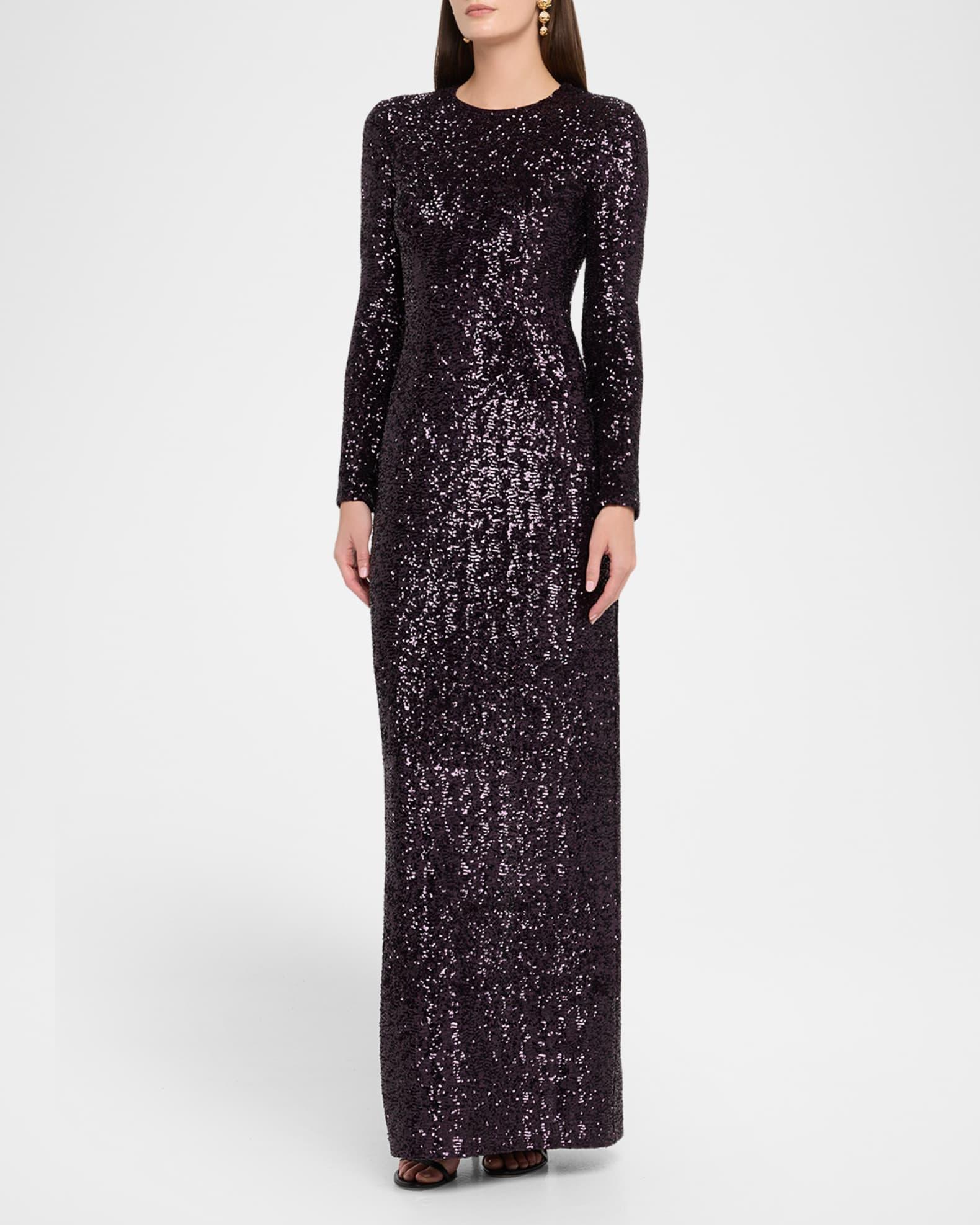 Stretch Sequined Long-Sleeve Gown Product Image