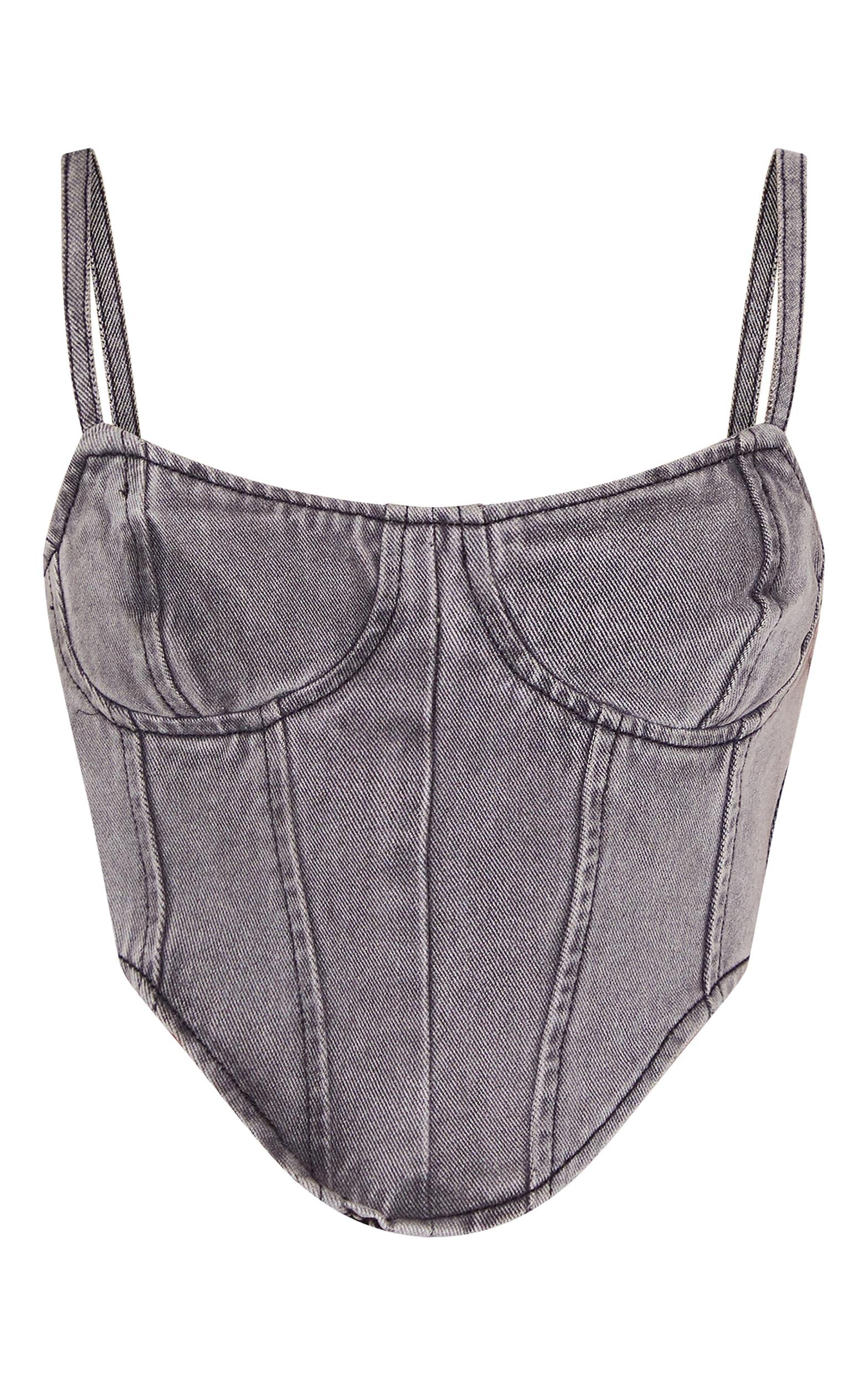 Washed Grey Dipped Hem Denim Corset Product Image