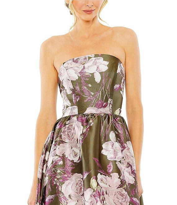 Mac Duggal Strapless Bottom Ruffle Floral Gown Product Image