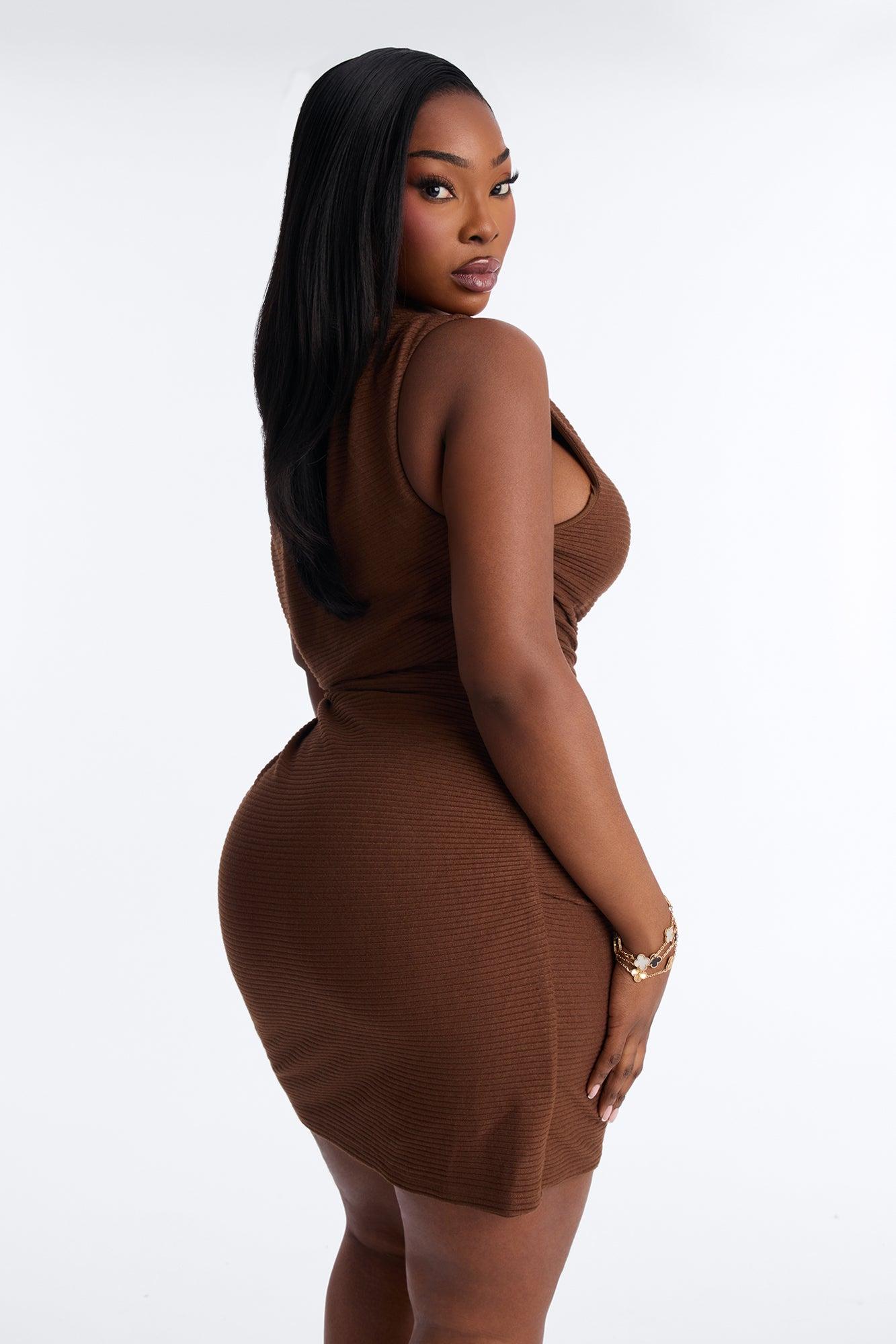 Noor Sleeveless Ribbed Mini Dress - Chocolate Female Product Image