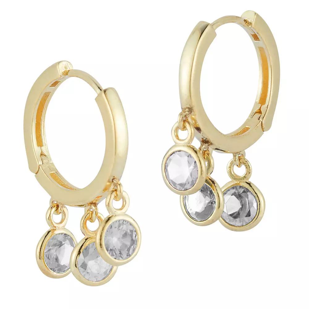 Sunkissed Sterling Cubic Zirconia Dangle Charm Huggie Hoop Earrings, Women's, Gold Tone Rainbow Product Image