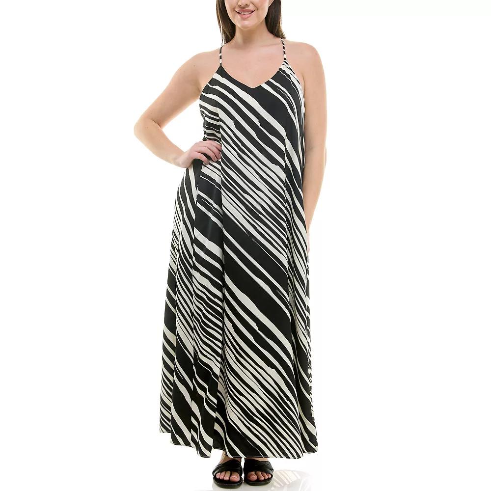 Women's Nicole Miller Sleeveless Flowy Maxi Slip Dress, Size: Large, Black Print Product Image