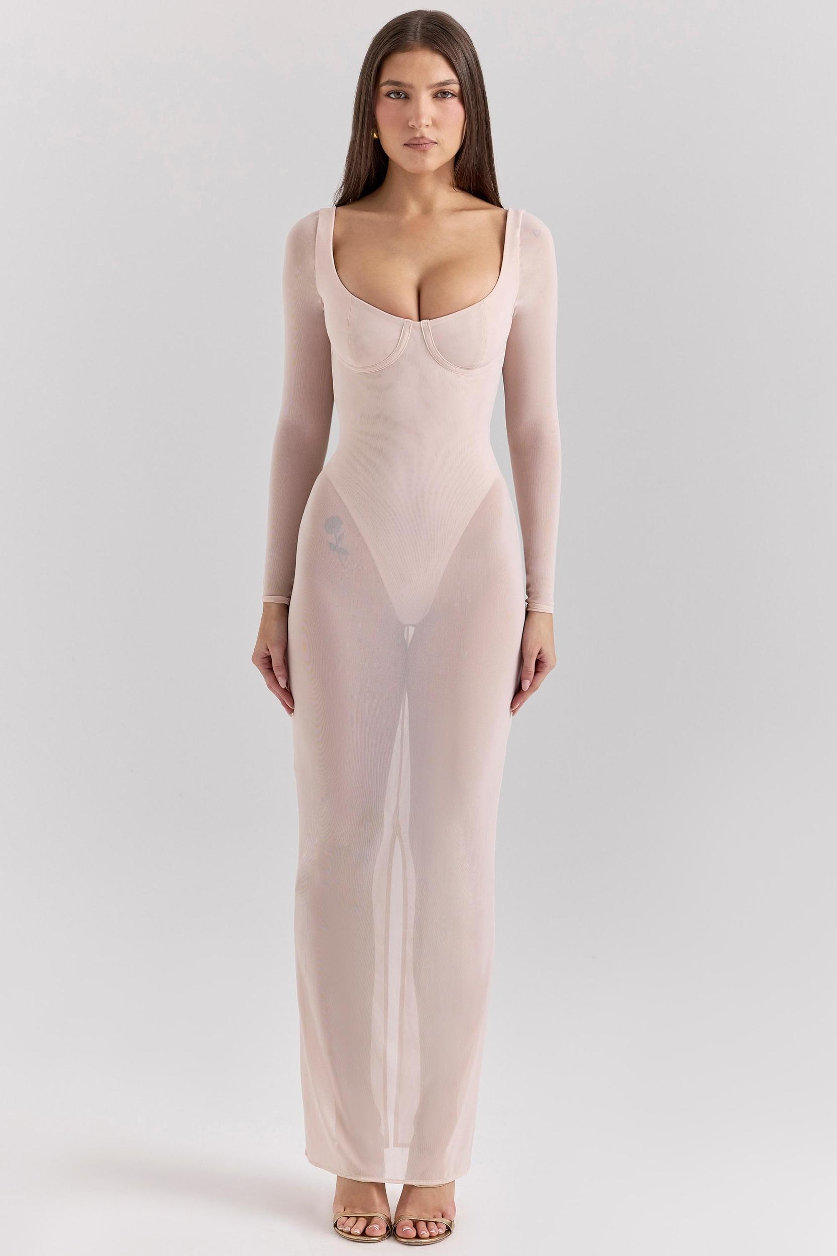 Everly  blush mesh maxi dress with bodysuit Product Image