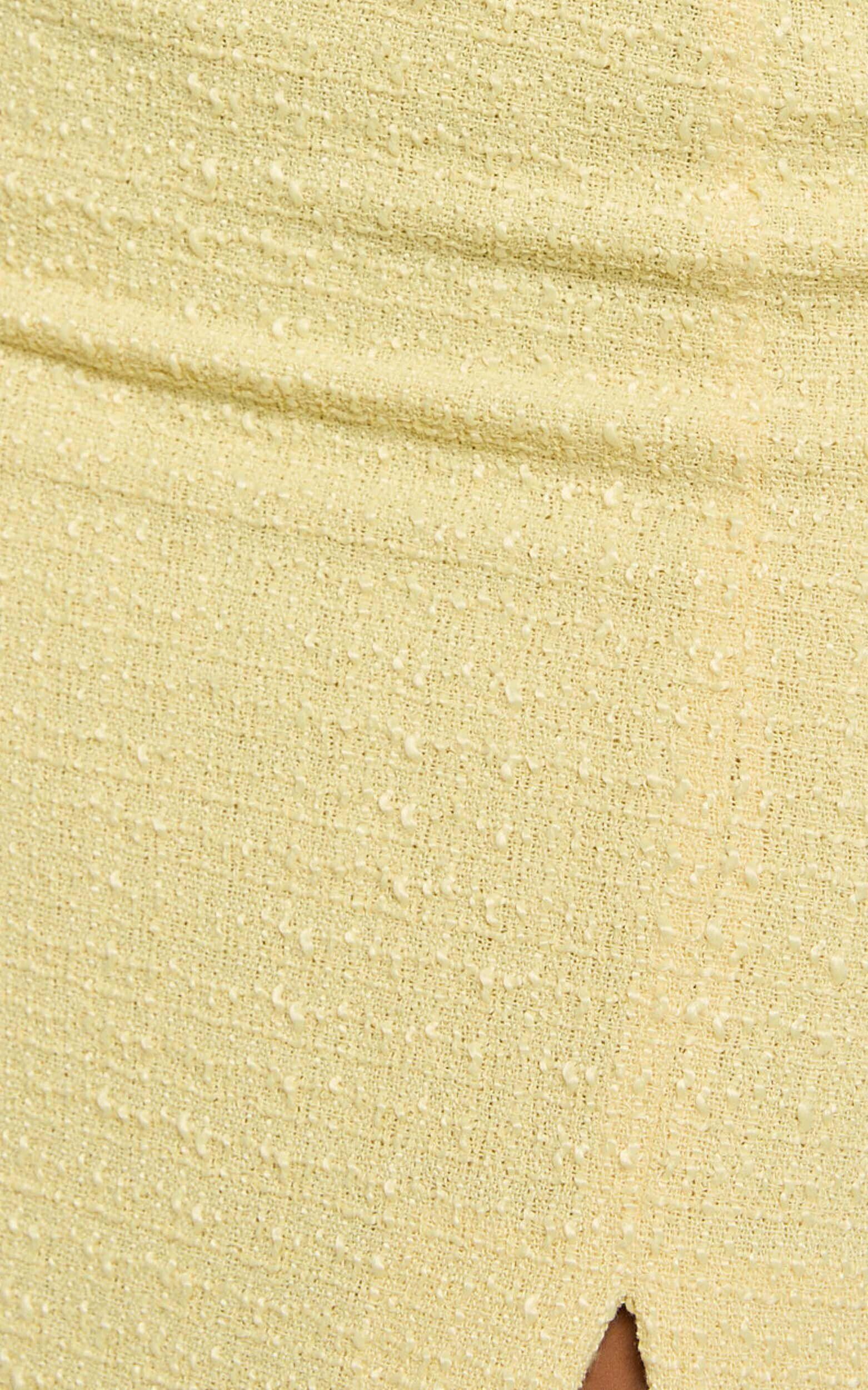 Mitzy Two Piece Set - Boucle Pearl Detail Crop And Faux Wrap Midi Skirt Set in Lemon Product Image