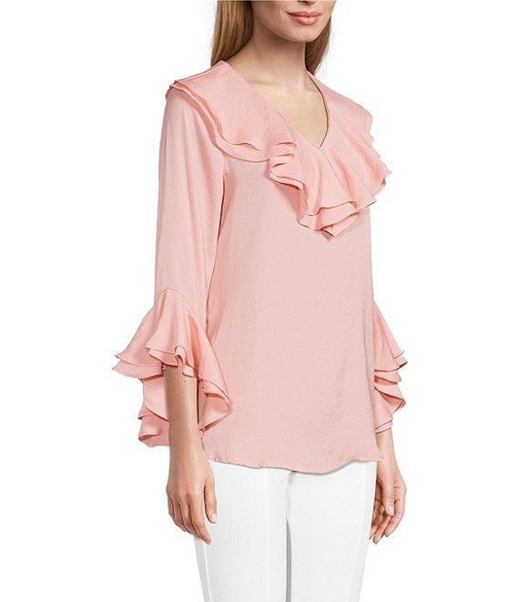 Slim Factor by Investments Corinne V-Neck 3/4 Ruffle Sleeve Blouse Product Image