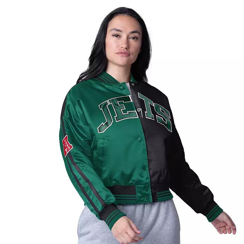 Women's Starter Green/Black New York Jets Zone Blitz Cropped Full-Snap Satin Jacket,  Product Image