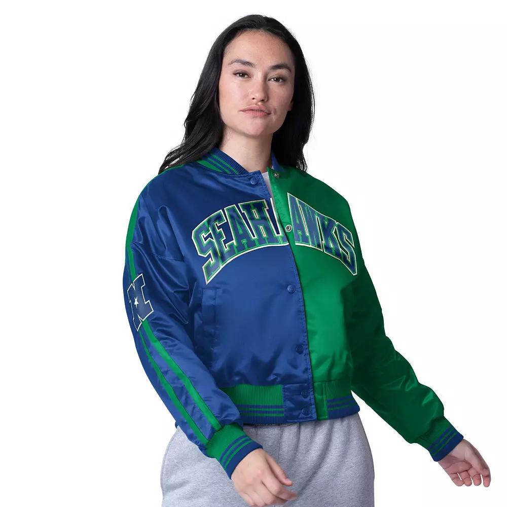 Womens Starter St. Louis Blues Zone Blitz Cropped Full-Snap Satin Jacket Product Image