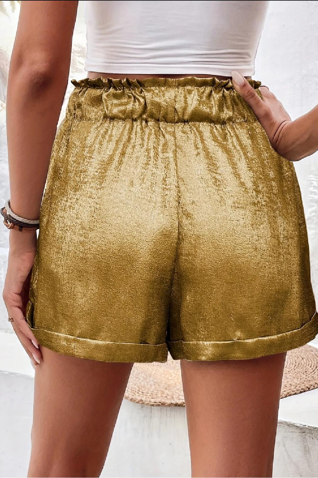 Gold Foil Cuffed Pocket Drawstring Shorts Product Image