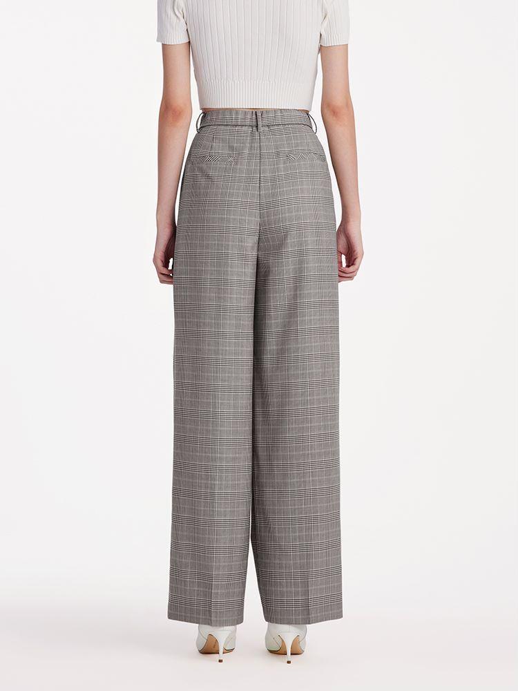 Worsted Wool Plaid Straight Full Length Pants Product Image