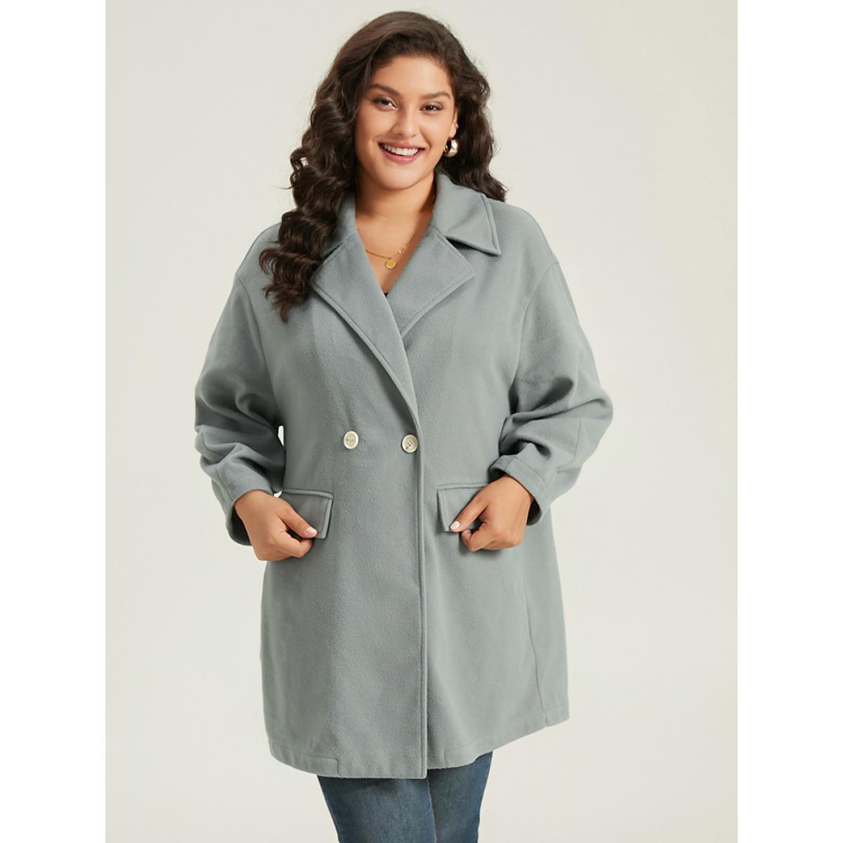 Plus Size Button Fly Flap Pocket Lantern Sleeve Coat Women Silver Office Plain Ladies Office Winter Coats BloomChic 22-24/3X Product Image