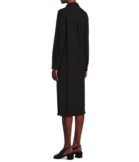Eileen Fisher Silk Georgette Crepe Notch Collar Long Sleeve Button Front Midi Dress Product Image