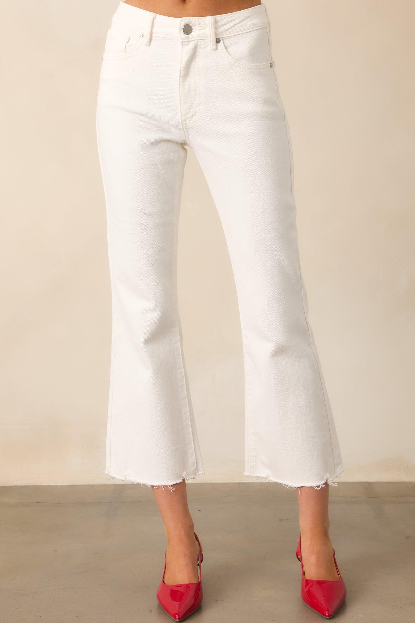 Terrific Timing White Cropped Flare Jeans Product Image