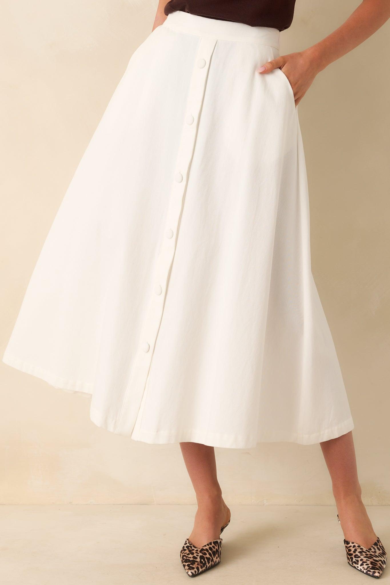 Countryside Charm 100% Cotton Ivory Midi Skirt Product Image