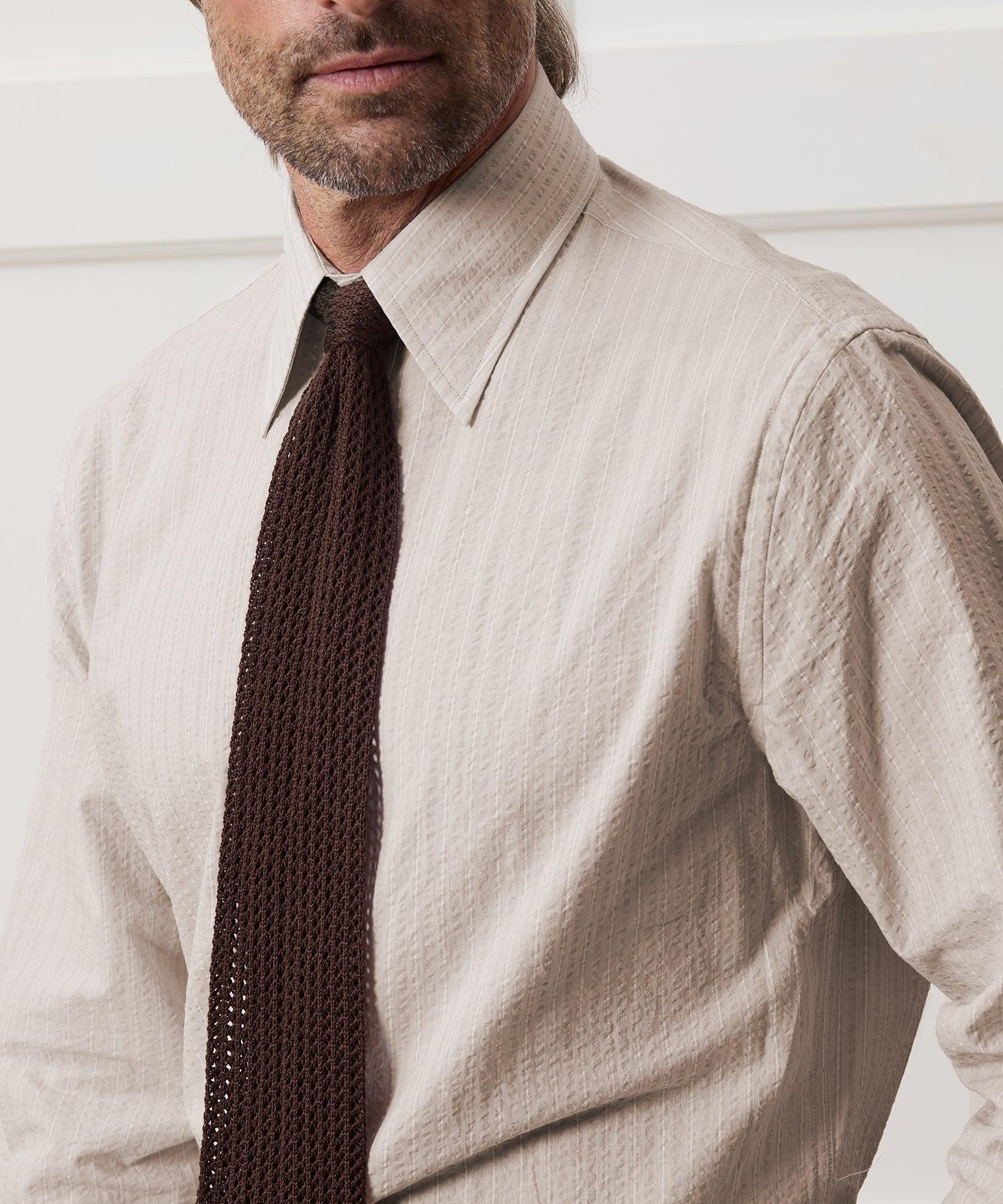 Seersucker Long Point Collar Dress Shirt Product Image